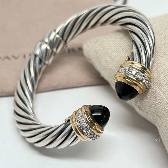 David Yurman Jewelry - David Yurman 10mm Black Onyx Diamond Cable Cuff Bracelet .925/18K Gold